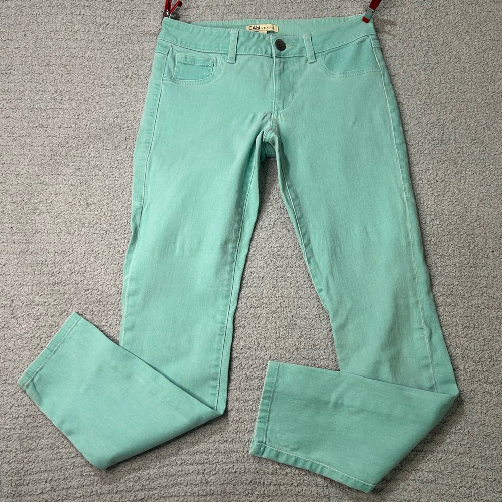 Cabi Jeans Style 322 Size 2 Mint Green Skinny Low Rise Pastel Preppy Coastal